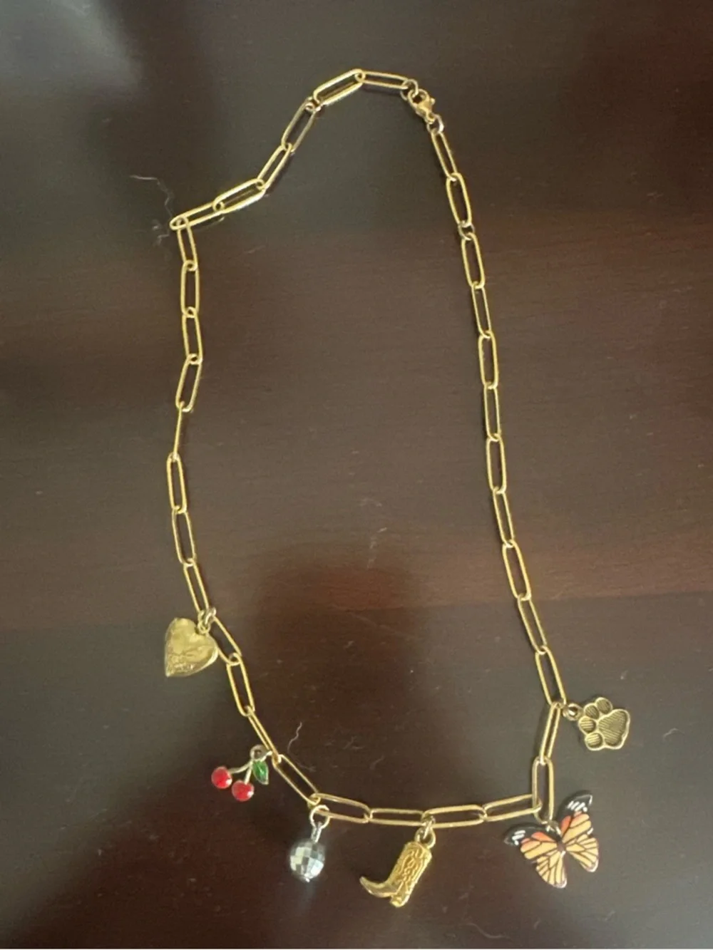 Gold-Tone Charm Necklace with Rainbow Lollipop, Strawberry & Moon Charms - Picture 2 of 2